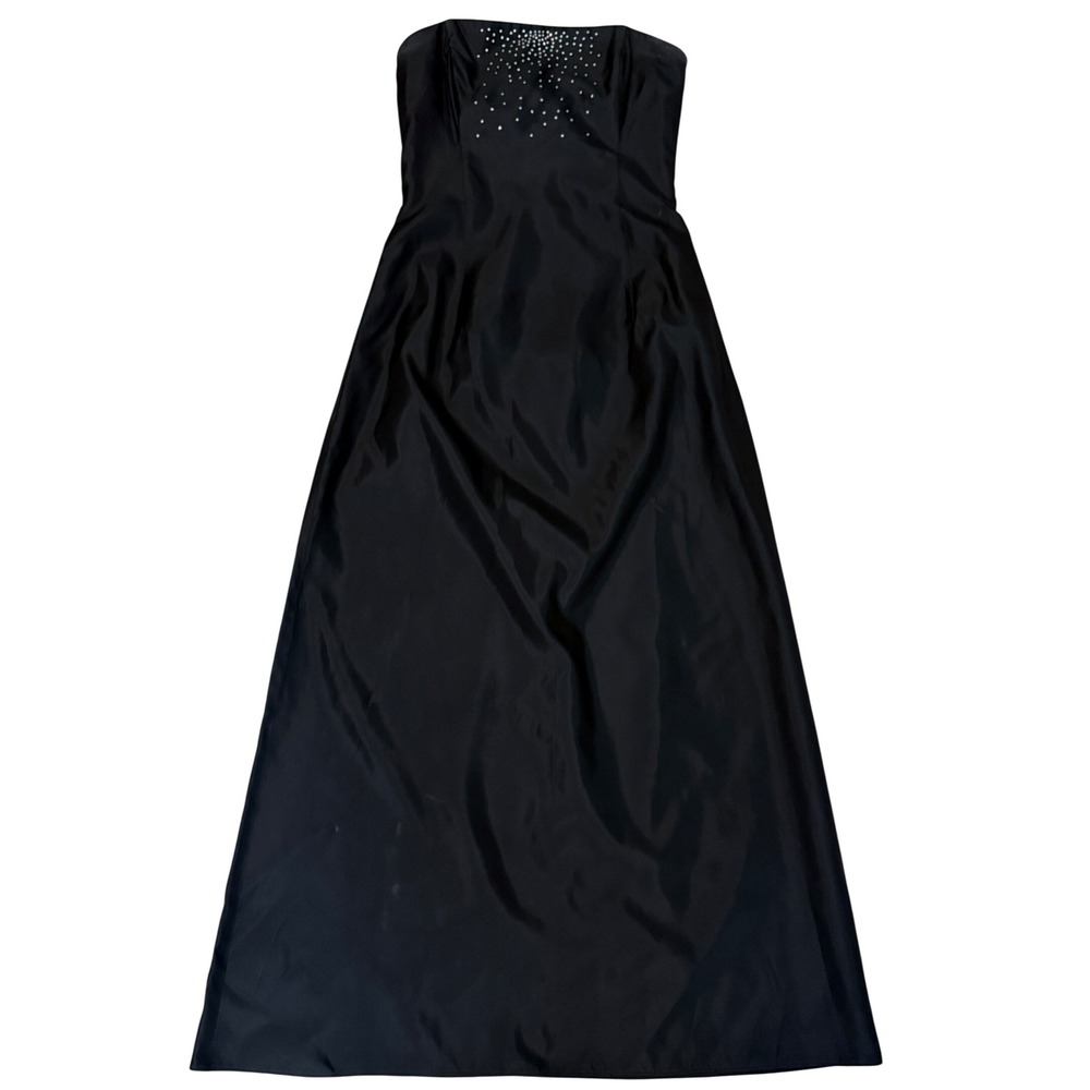 Jessica McClintock Gunne Sax Gown Women 13 Black Maxi Rhinestone Vintage 90 Prom